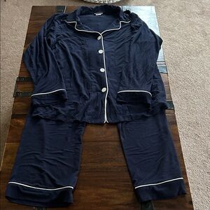 BedHead Navy Blue Pajama Set with White Piping